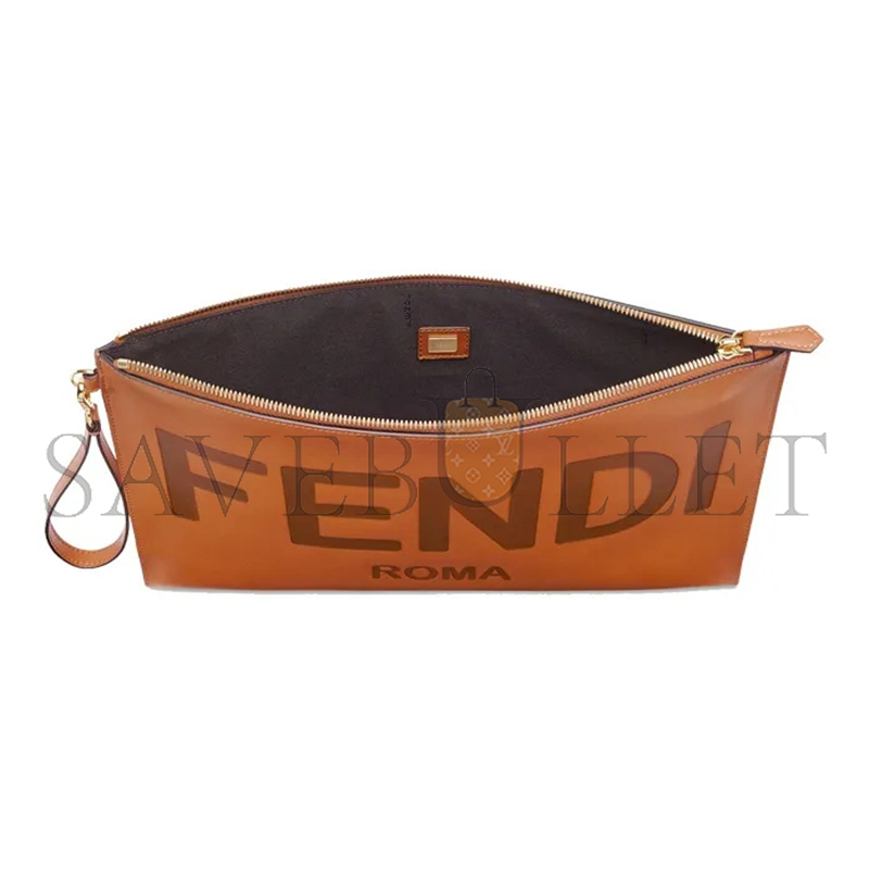 F**di vitello king logo embossed large flat pouch cuoio 8n0178ac9lf0qvk (35*23*1cm)